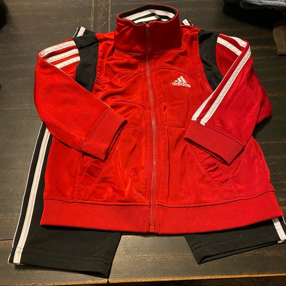 Adidas Track Suit toddler 18 months red black white pinstripe